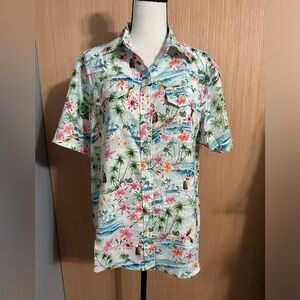 Sandrino Rose x Free People Hawaiian Pearl Snap Hula Girl Top, Size Small (v)